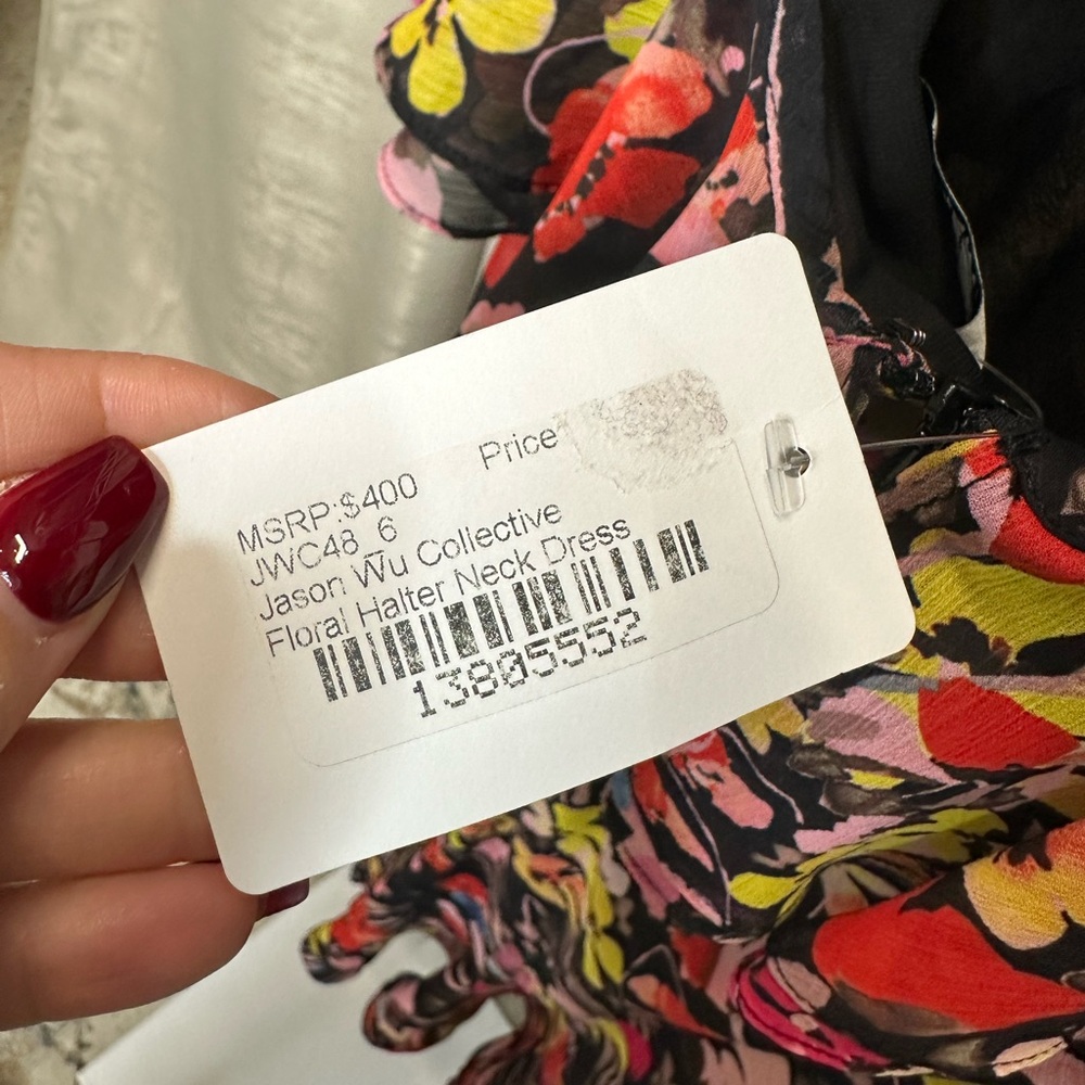 NWT Jason Wu women’s chiffon multicolored floral halter neck ruffled midi dress - Picture 11 of 17